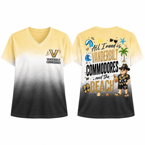 Vanderbilt Commodores NCAA Tropical Beach Vibes All Over Print Unisex V Neck T Shirt