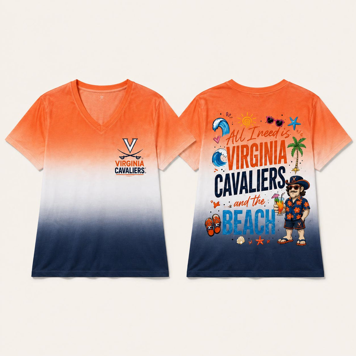Virginia Cavaliers NCAA Tropical Beach Vibes All Over Print Unisex V Neck T Shirt
