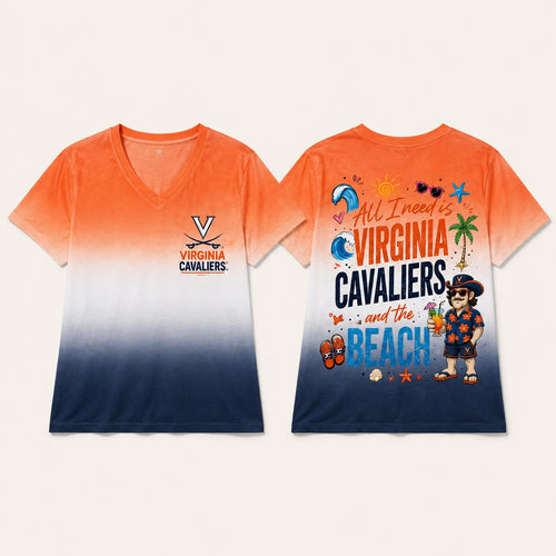 Virginia Cavaliers NCAA Tropical Beach Vibes All Over Print Unisex V Neck T Shirt