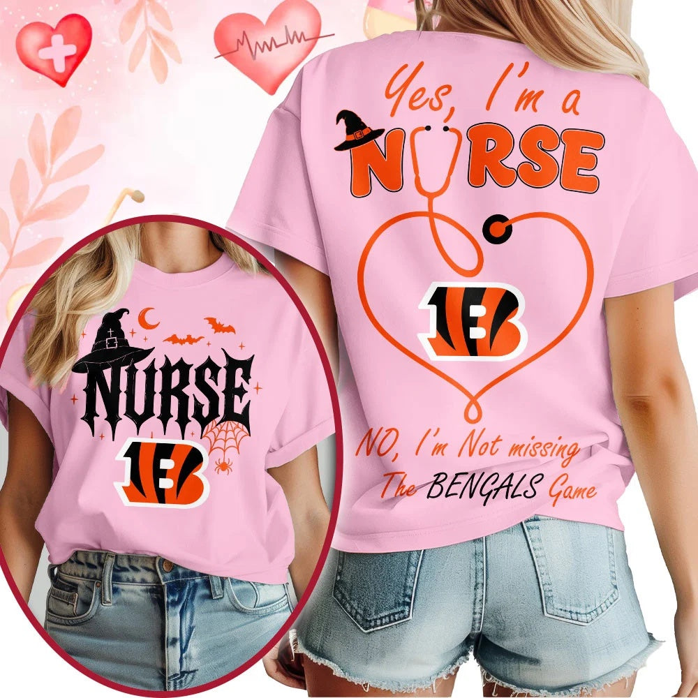 Cincinnati Bengals NFL Night Shift Never Misses Game Day Halloween Nurse Unisex 3D Shirt, Football New Design Shirt
