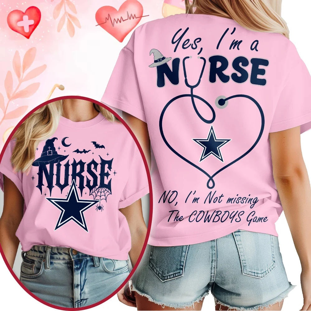 Dallas Cowboys NFL Night Shift Never Misses Game Day Halloween Nurse Unisex 3D Shirt, Football New Design Shirt