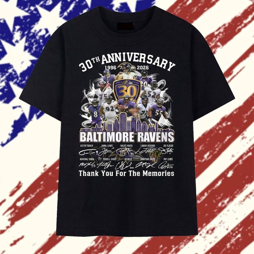 Baltimore Ravens Football 30th Anniversary Signatures Thank You For The Memories T Shirt
