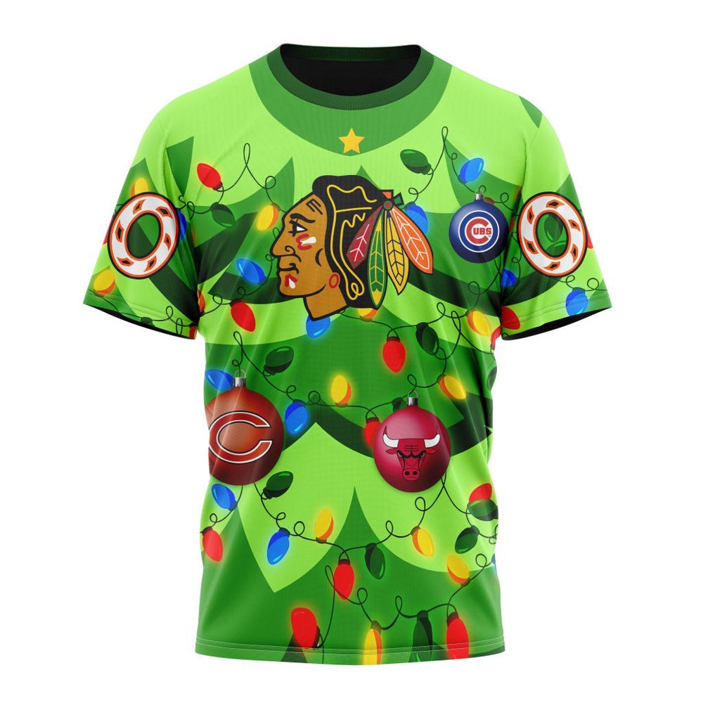 NHL Chicago BlackHawks Specialized Christmass Tree Color And City’s Sport Teams Hoodie, T Shirt