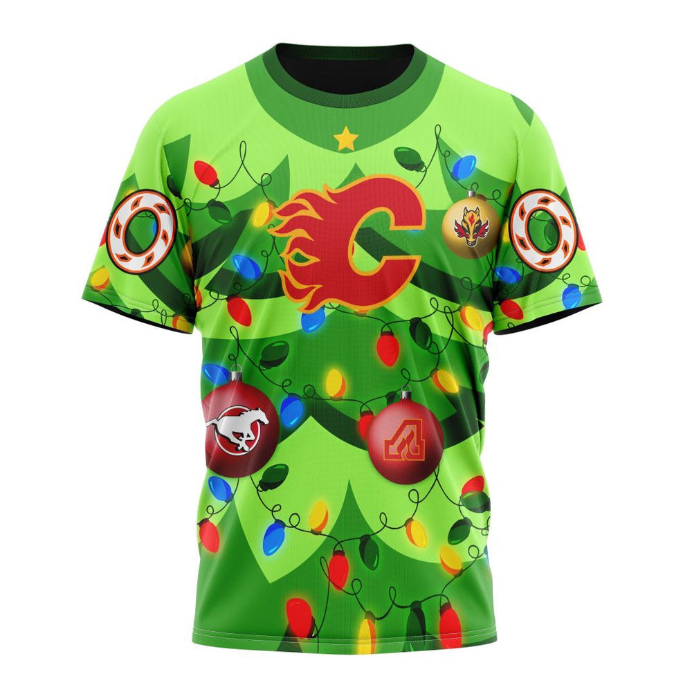 NHL Calgary Flames Specialized Christmass Tree Color And City’s Sport Teams Hoodie, T Shirt