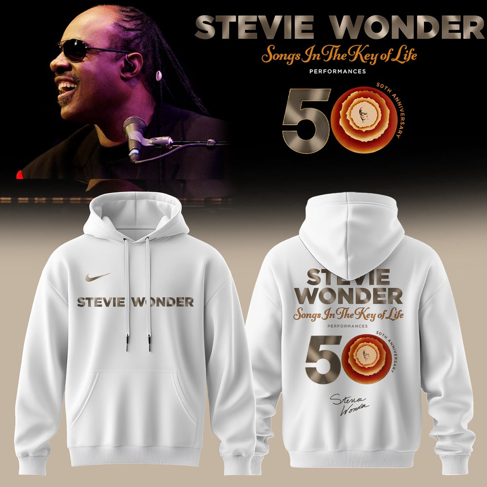 Stevie Wonder Songs in the Key of Life Performances 50th Anniversary Signed White Hoodie