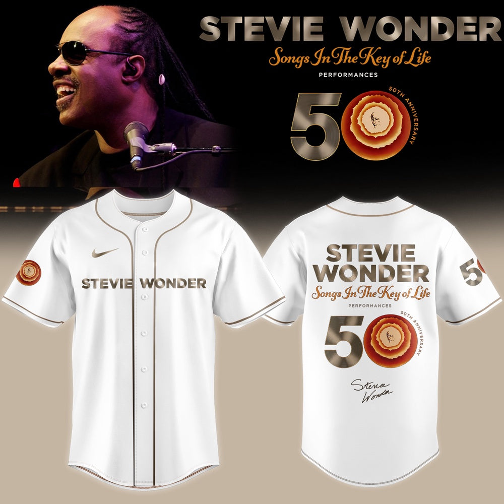 Stevie Wonder Songs in the Key of Life Performances 50th Anniversary Signed White Baseball Jersey