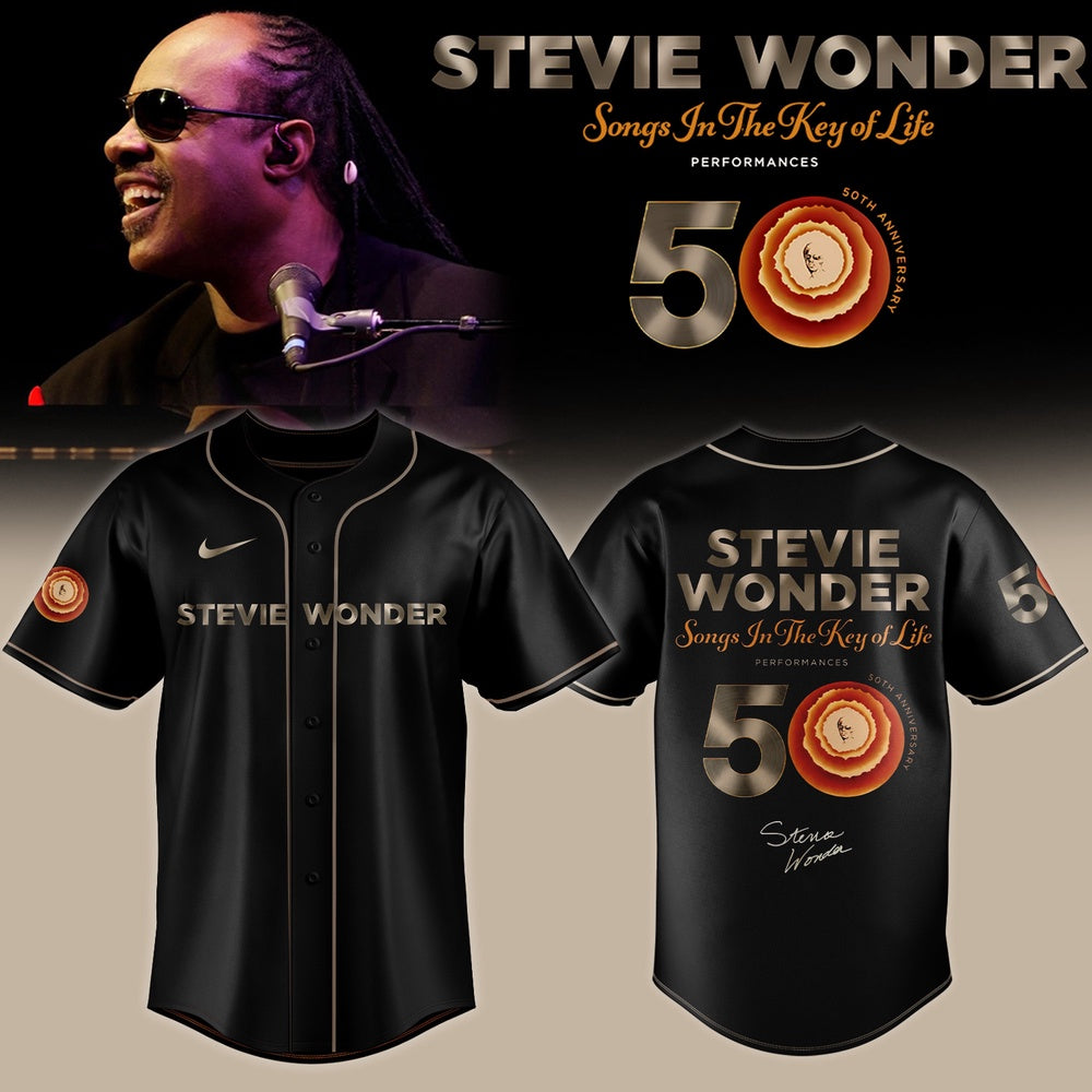Stevie Wonder Songs in the Key of Life Performances 50th Anniversary Signed Black Baseball Jersey