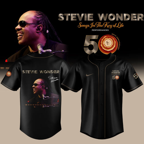 Stevie Wonder Songs in the Key of Life Performances 50th Anniversary Graphic Black Baseball Jersey