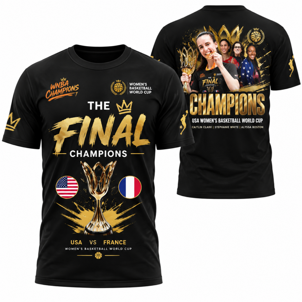 Caitlin Clark x Stephanie White x Aliyah Boston Team USA FIBA Women’s Basketball World Cup 2026 Champions T Shirt