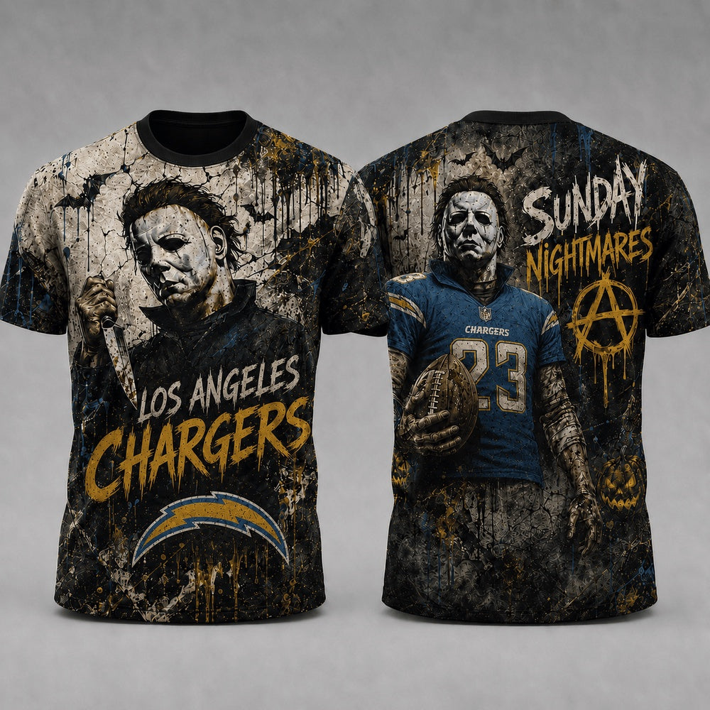 Los Angeles Chargers NFL Michael Myers Sunday Nightmares Horror Halloween 3D T Shirt, Football New Design Shirt