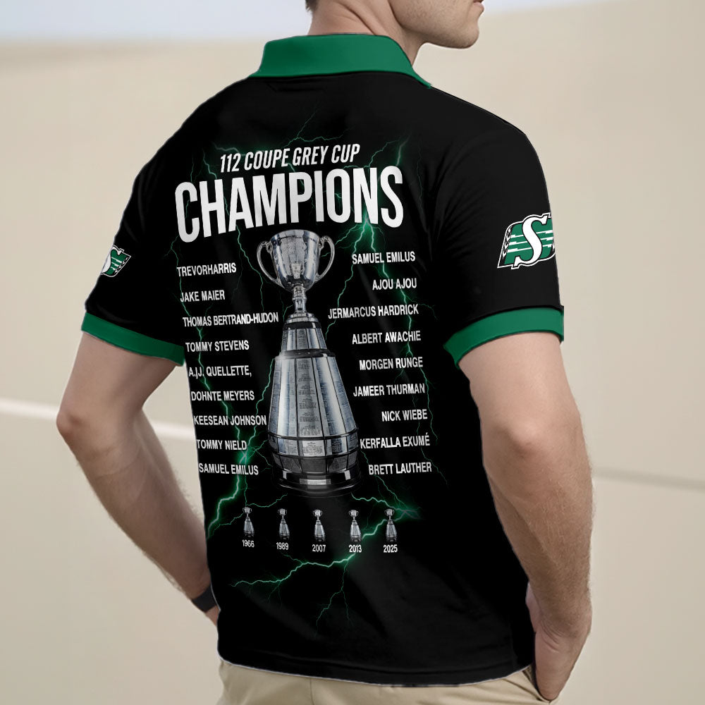 Saskatchewan Roughriders 2025 Grey Cup Champions Zip Polo Shirt – TMTHU2417