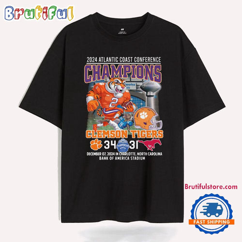 2024 Atlantic Coast Conference Champions Clemson Tigers Winner 34-31 Score T Shirt