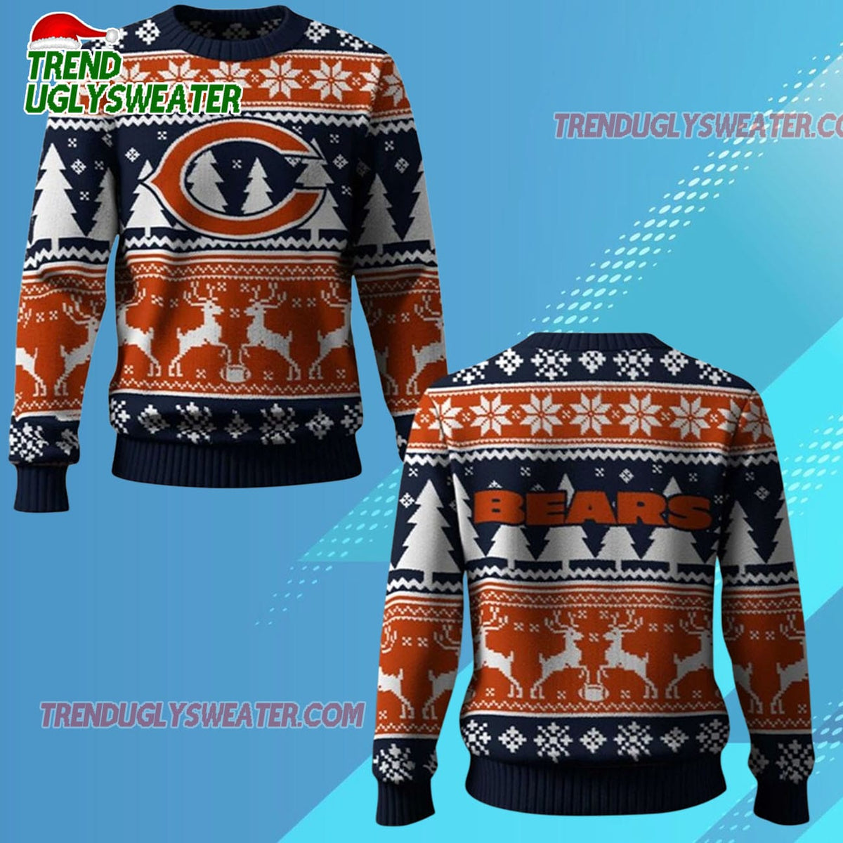 Nfl 2025 Bears Reindeer Football Christmas Ugly Sweater