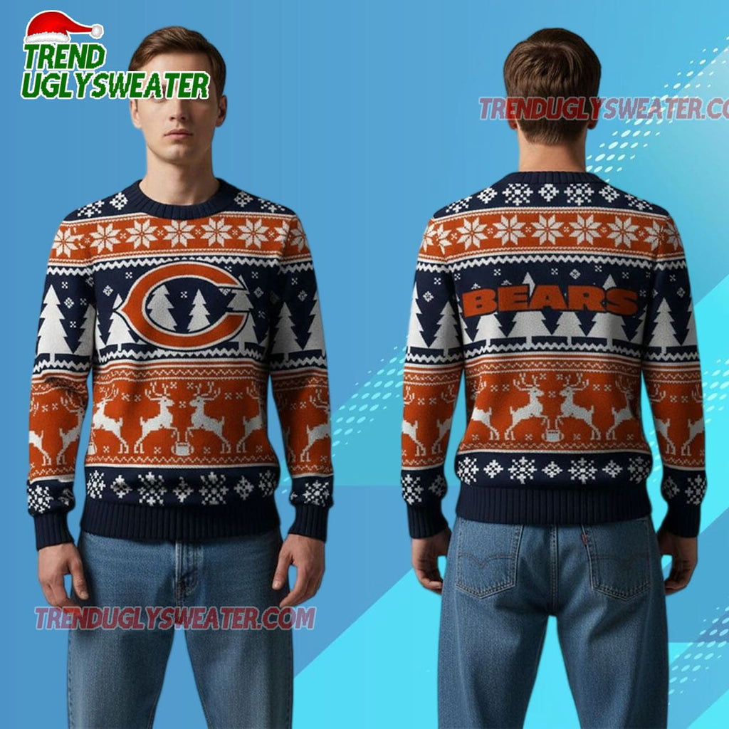 Nfl 2025 Bears Reindeer Football Christmas Ugly Sweater