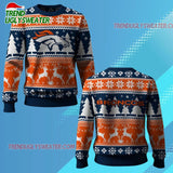 Nfl 2025 Broncos Reindeer Football Christmas Ugly Sweater
