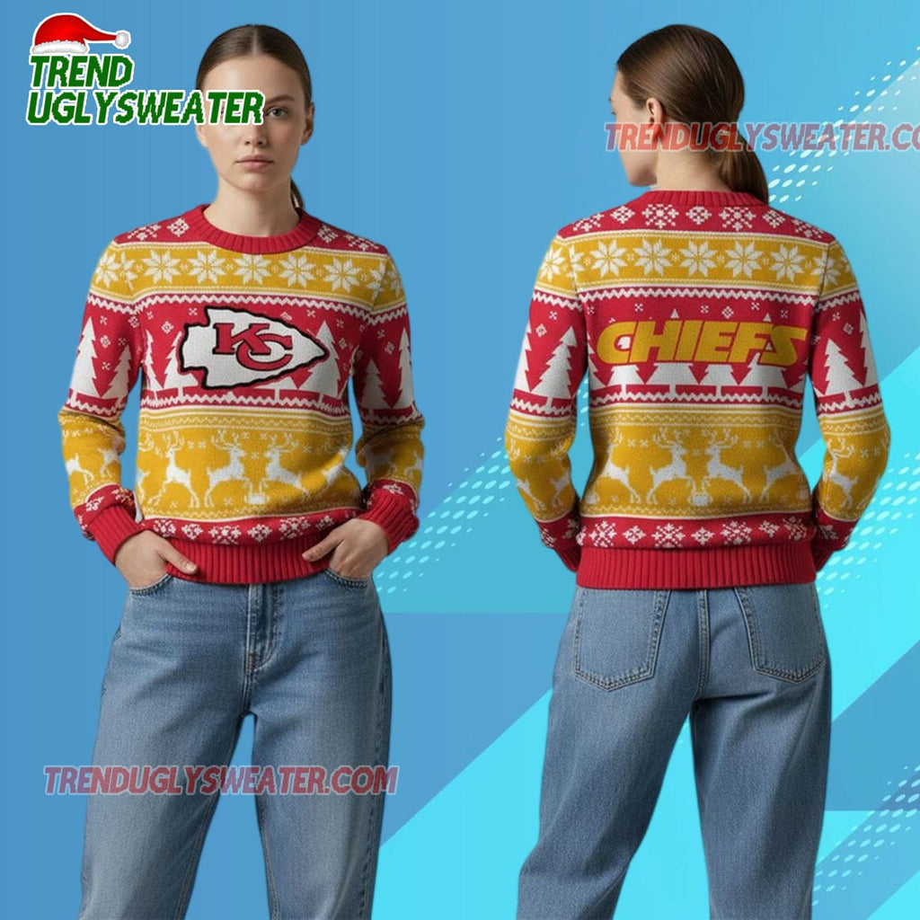 Nfl 2025 Chiefs Reindeer Football Christmas Ugly Sweater