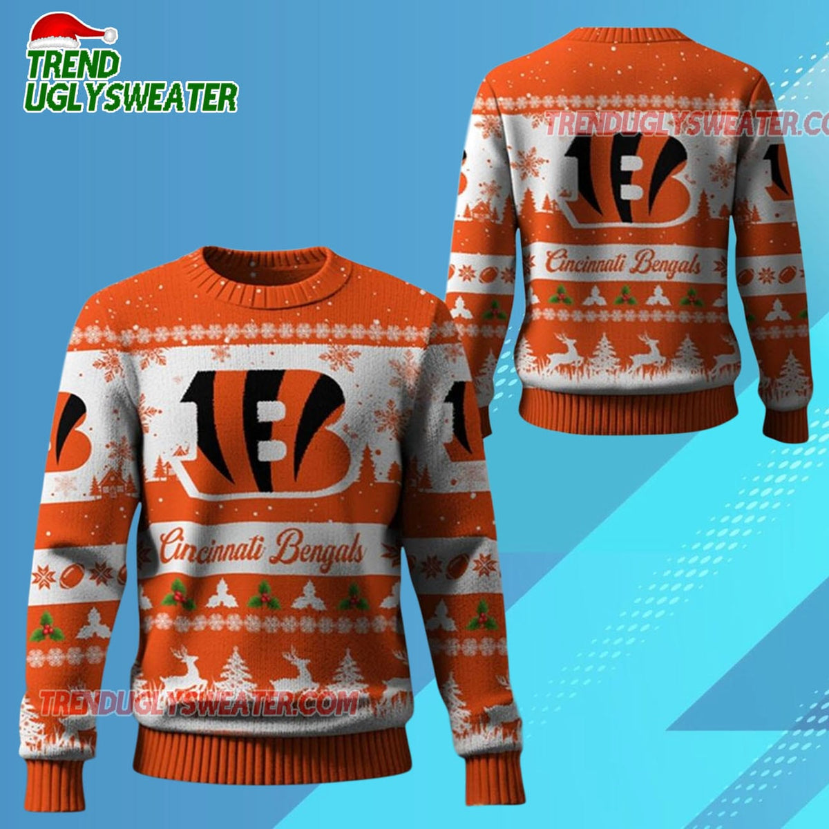 Nfl 2025 Christmas Bengals Festive Reindeer Tree Ugly Sweater