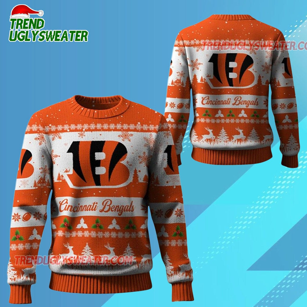 Nfl 2025 Christmas Bengals Festive Reindeer Tree Ugly Sweater