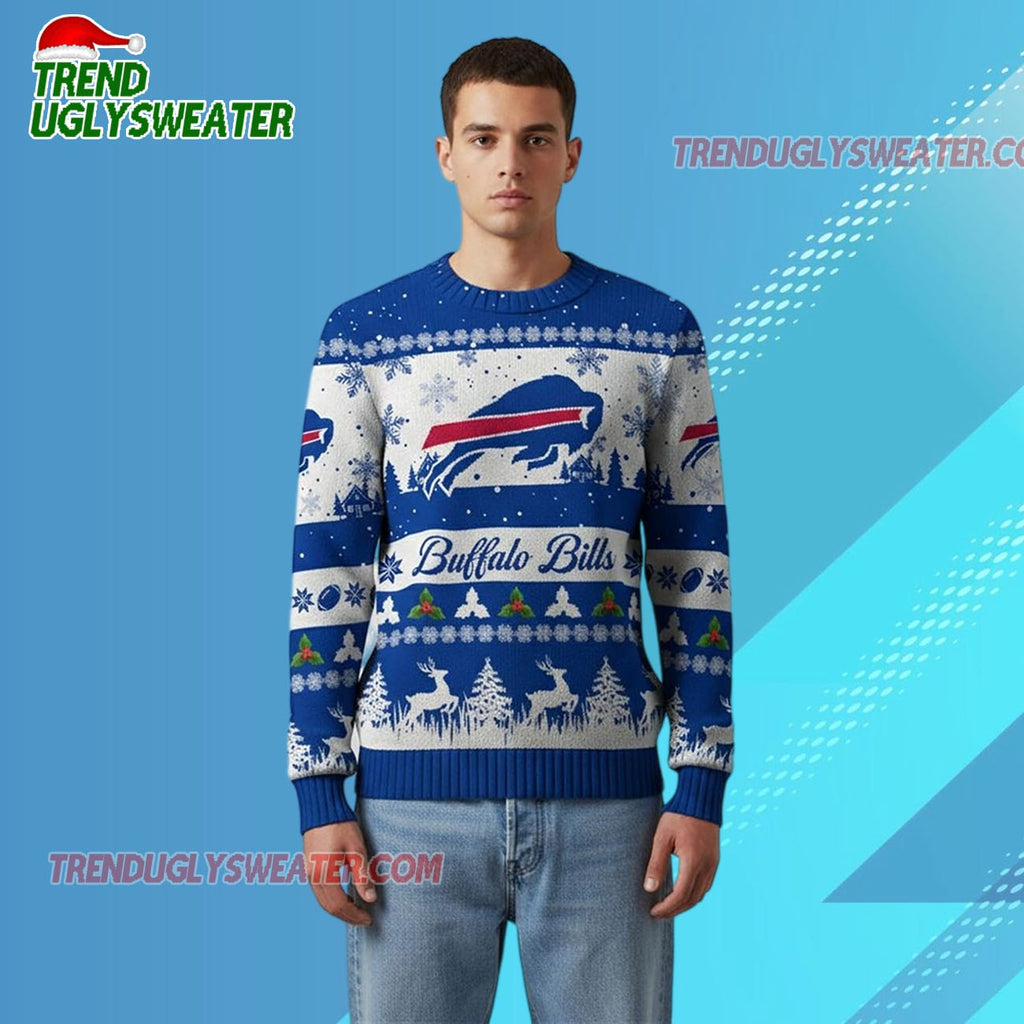 Nfl 2025 Christmas Bills Festive Reindeer Tree Ugly Sweater