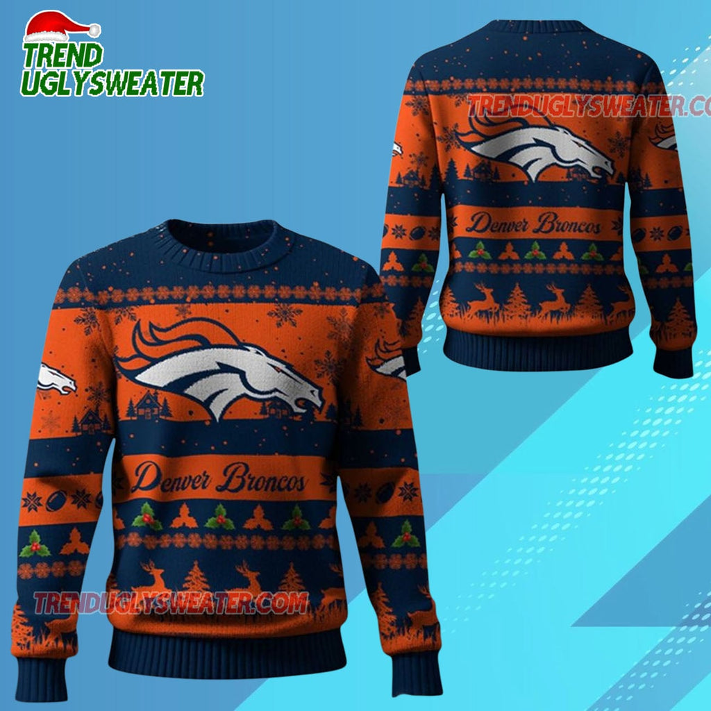 Nfl 2025 Christmas Broncos Festive Reindeer Tree Ugly Sweater