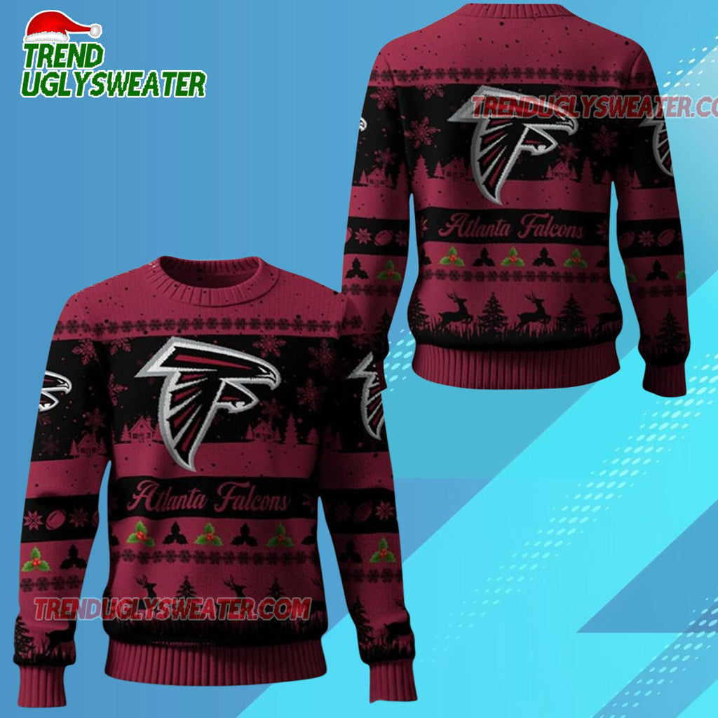 Nfl 2025 Christmas Falcons Festive Reindeer Tree Ugly Sweater