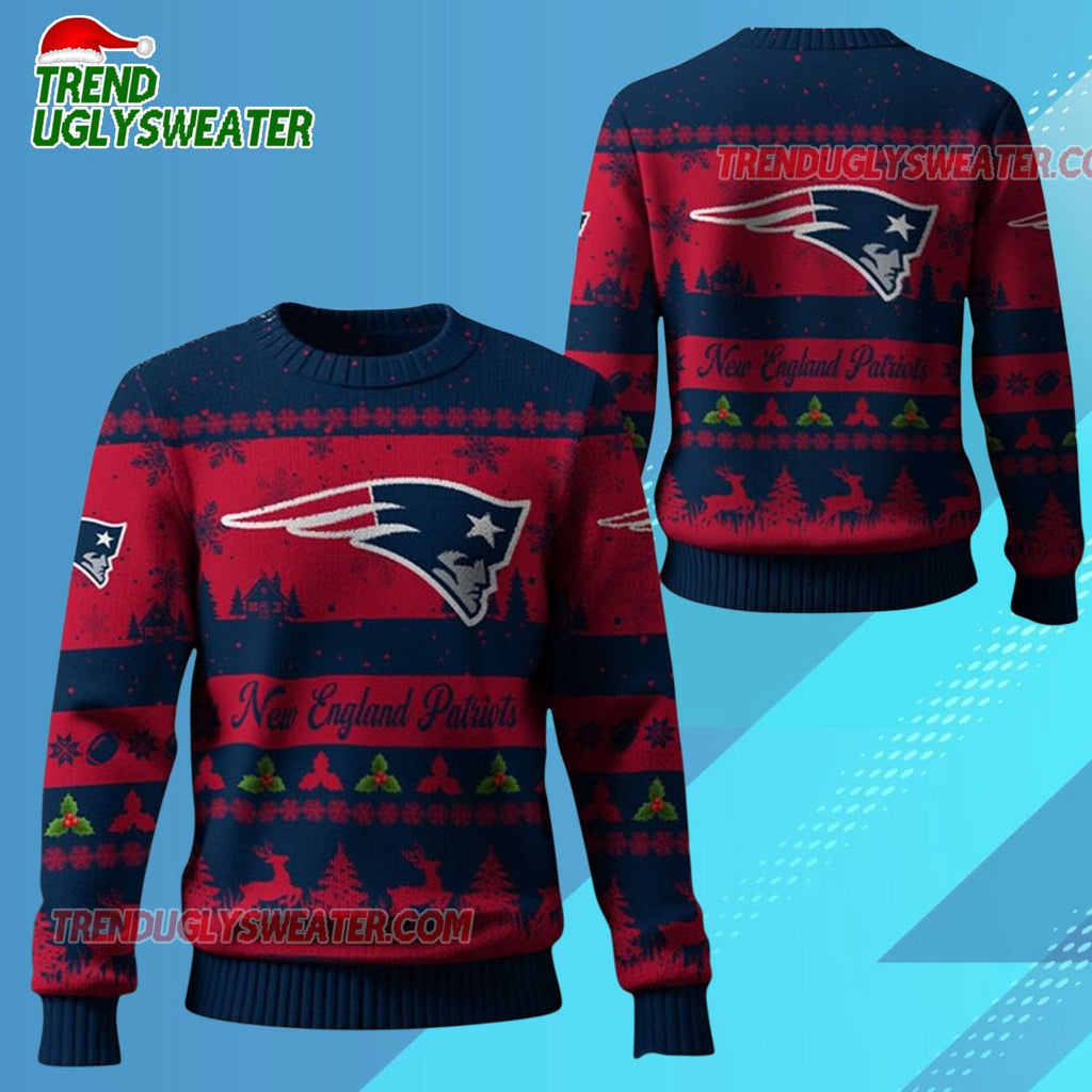 Nfl 2025 Christmas Patriots Festive Reindeer Tree Ugly Sweater