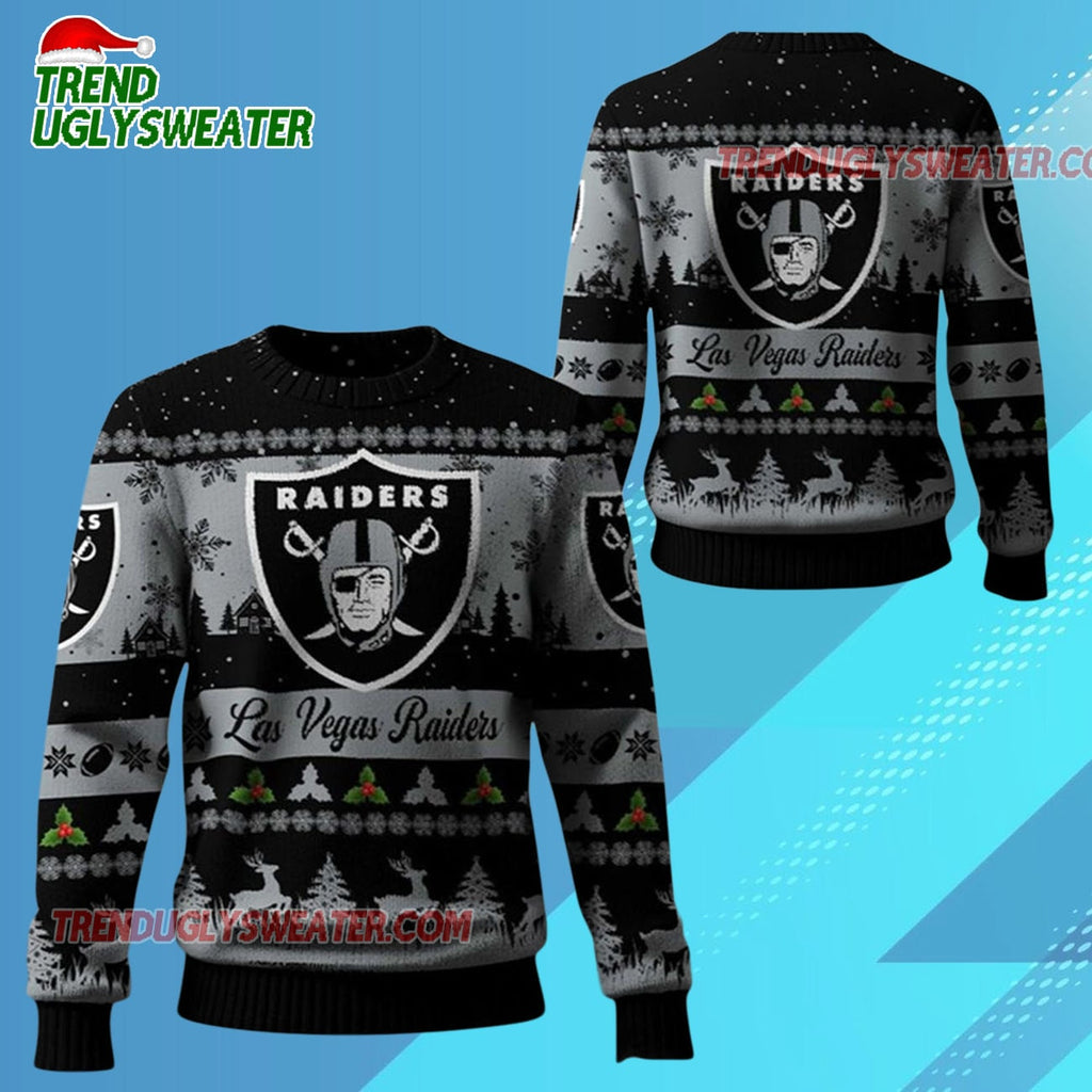 Nfl 2025 Christmas Raiders Festive Reindeer Tree Ugly Sweater