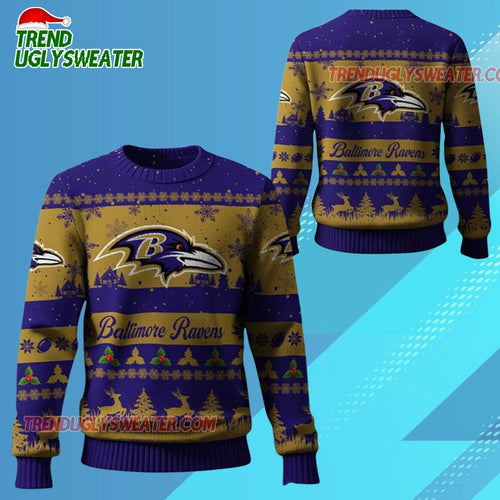 Nfl 2025 Christmas Ravens Festive Reindeer Tree Ugly Sweater