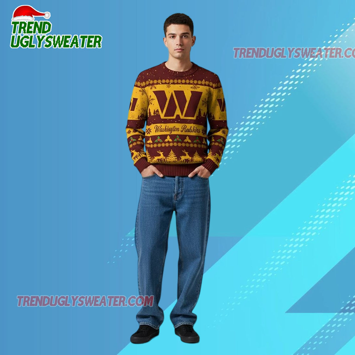 Nfl 2025 Christmas Redskins Festive Reindeer Tree Ugly Sweater
