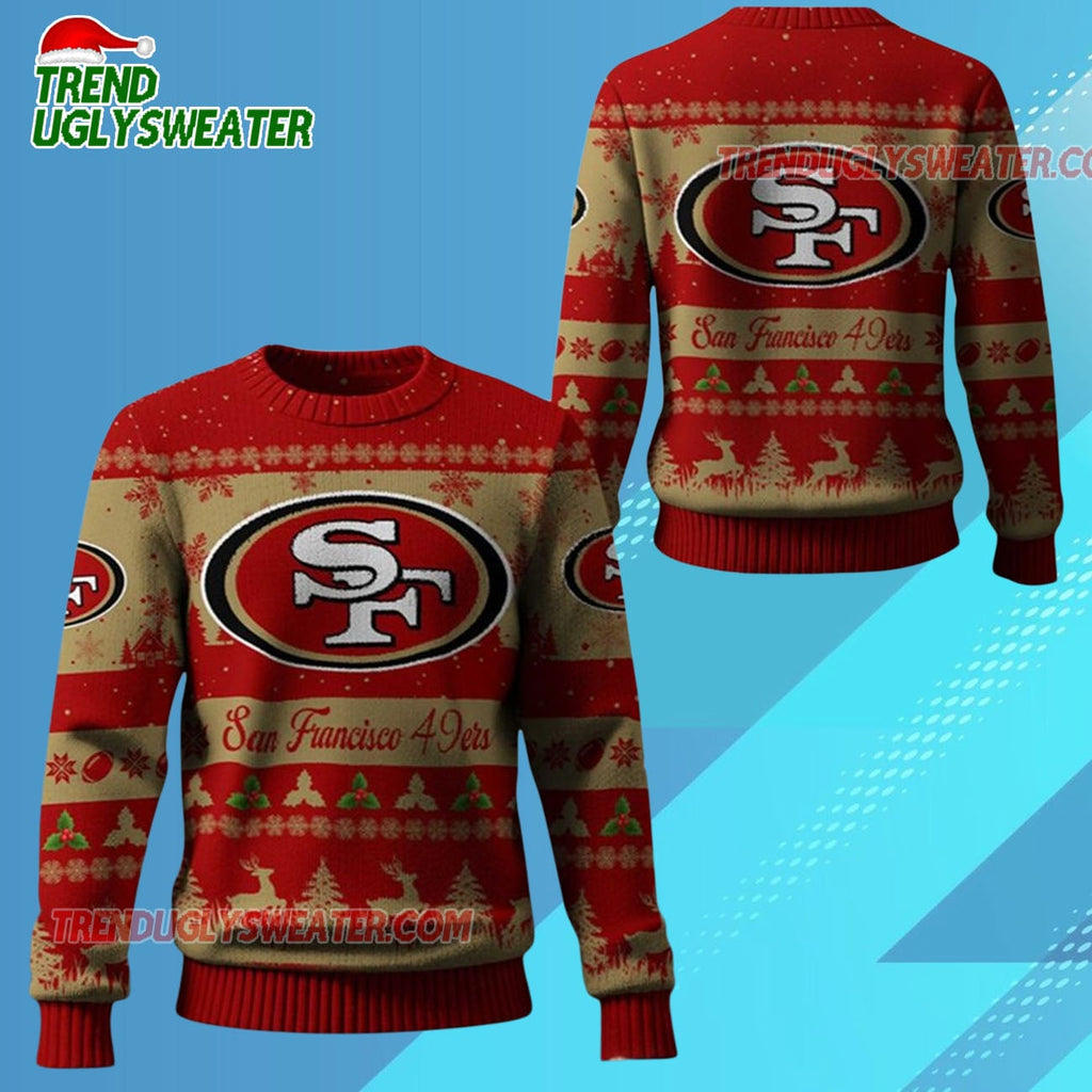 Nfl 2025 Christmas Sf 49ers Festive Reindeer Tree Ugly Sweater