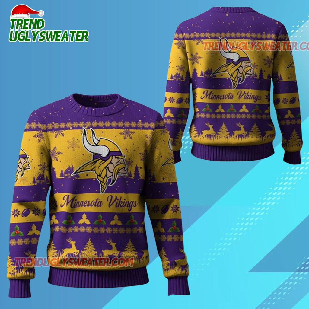 Nfl 2025 Christmas Vikings Festive Reindeer Tree Ugly Sweater