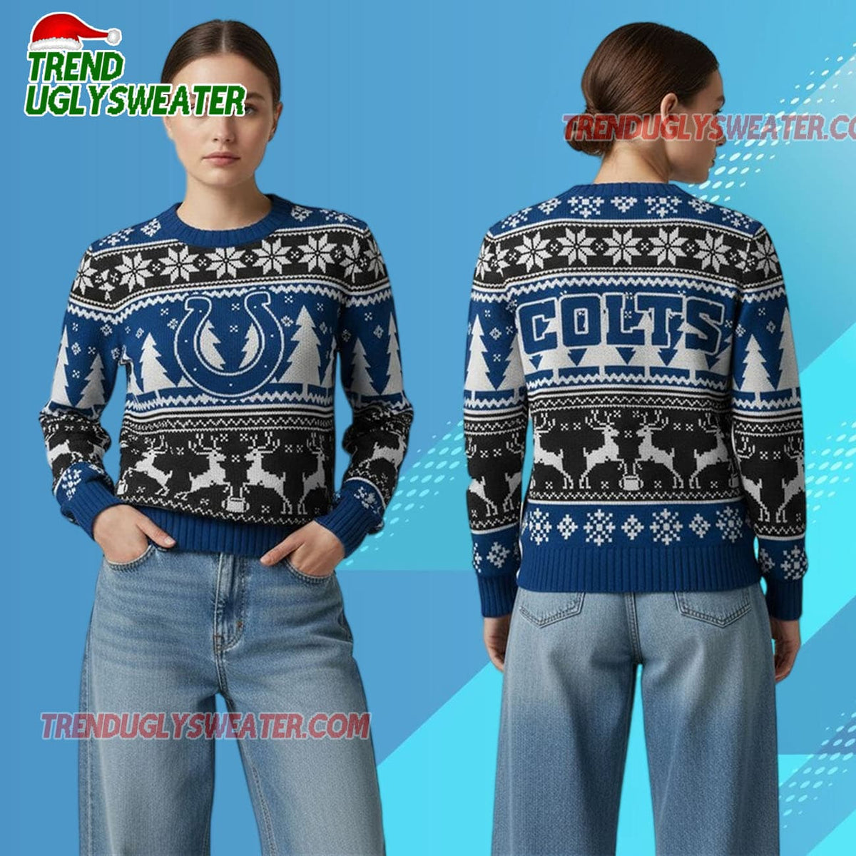 Nfl 2025 Colts Reindeer Football Christmas Ugly Sweater