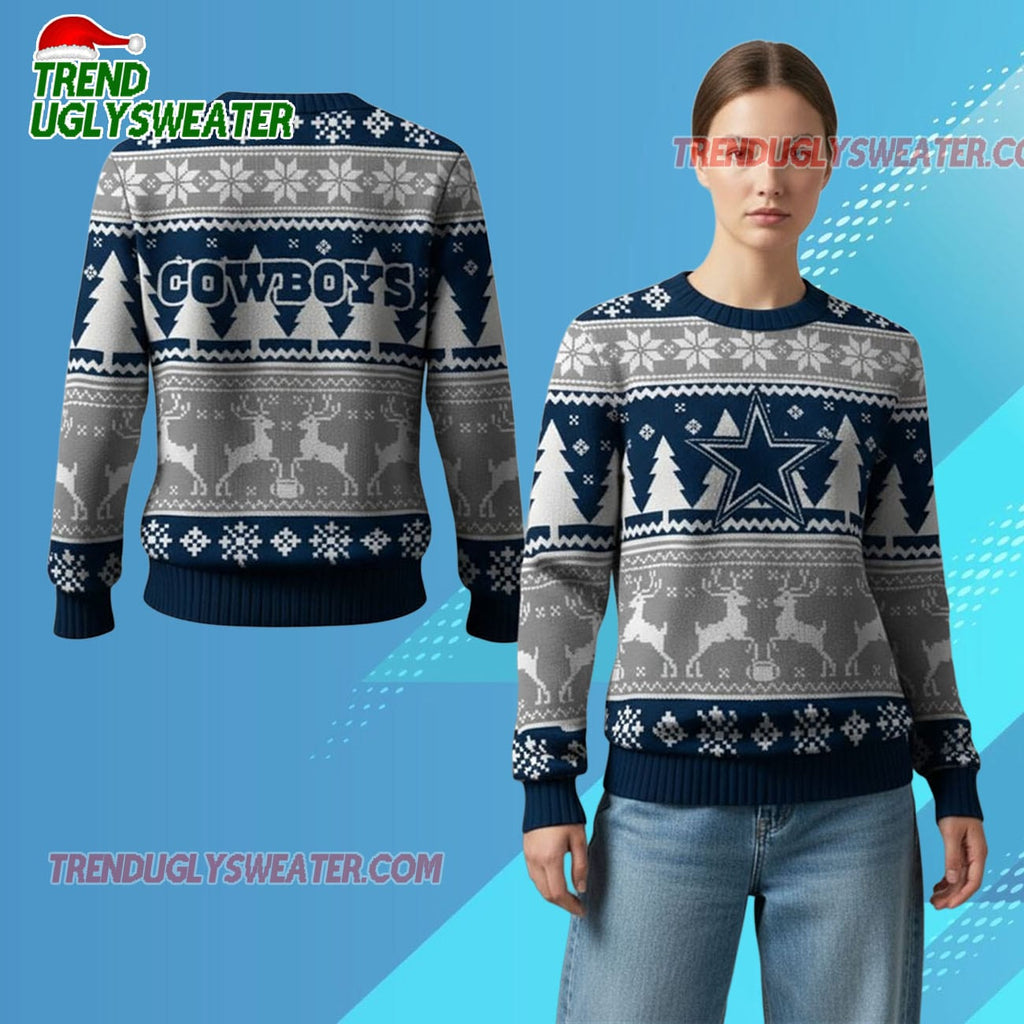Nfl 2025 Cowboys Reindeer Football Christmas Ugly Sweater