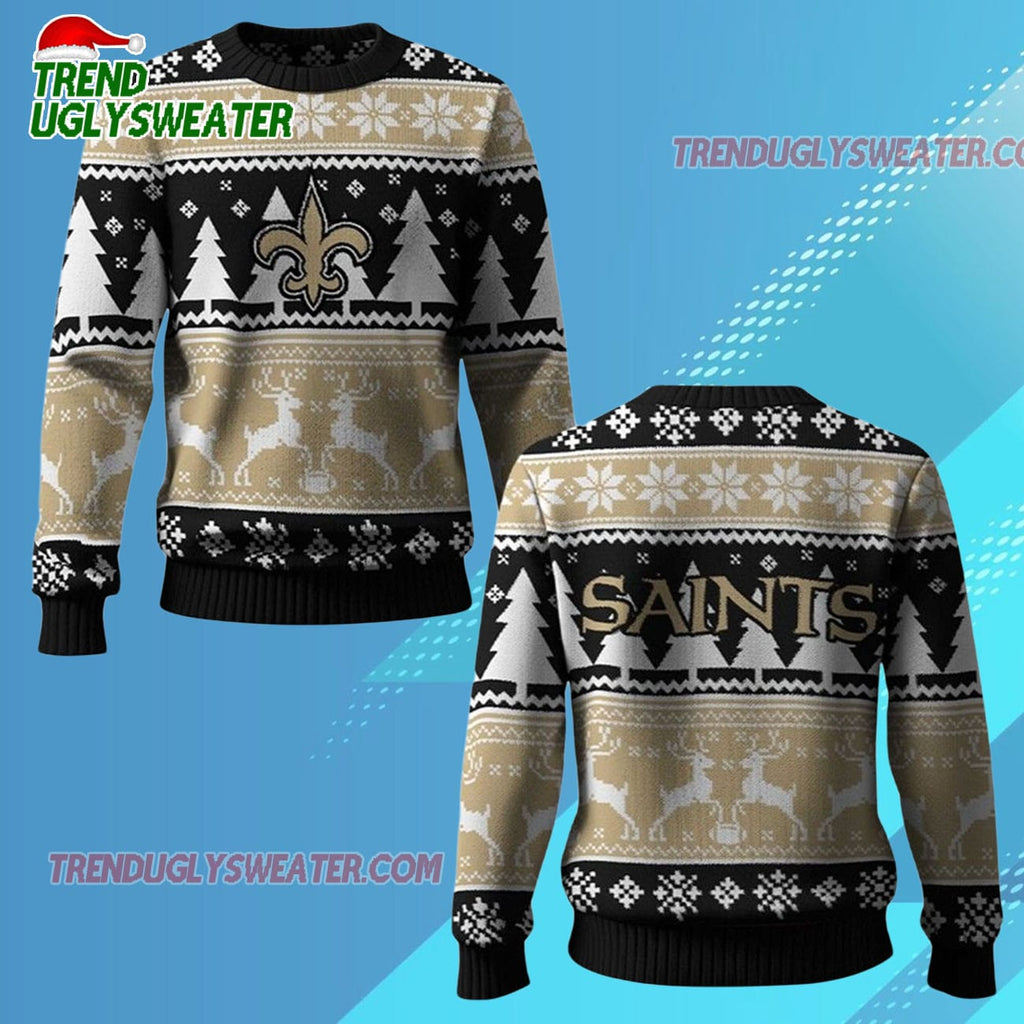 Nfl 2025 Saints Reindeer Football Christmas Ugly Sweater