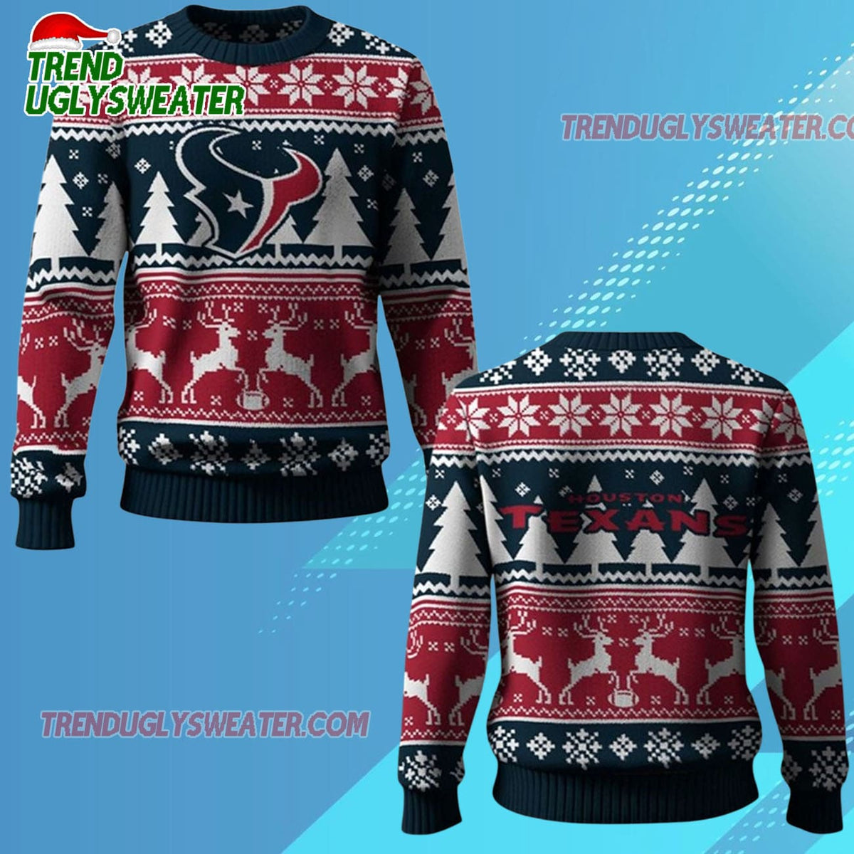 Nfl 2025 Texans Reindeer Football Christmas Ugly Sweater