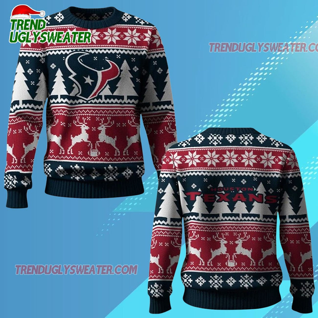 Nfl 2025 Texans Reindeer Football Christmas Ugly Sweater