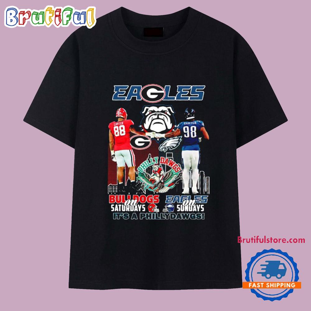 2025 Bulldogs on Saturdays Eagles on Sunday It’s Phillydawgs City Skyline T Shirt