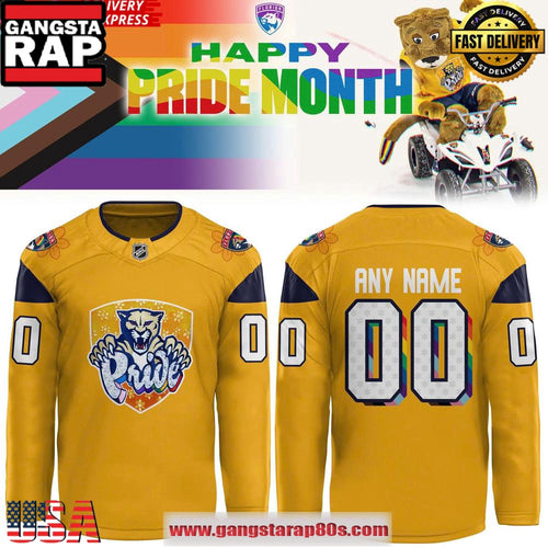 2025 Florida Panthers Pride Month Special Gold Custom Hockey Jersey