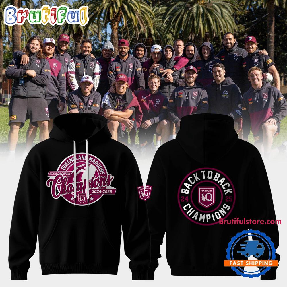 2025 State Of Origin Champions Queensland Maroons Rugby Black Hoodie T-Shirt