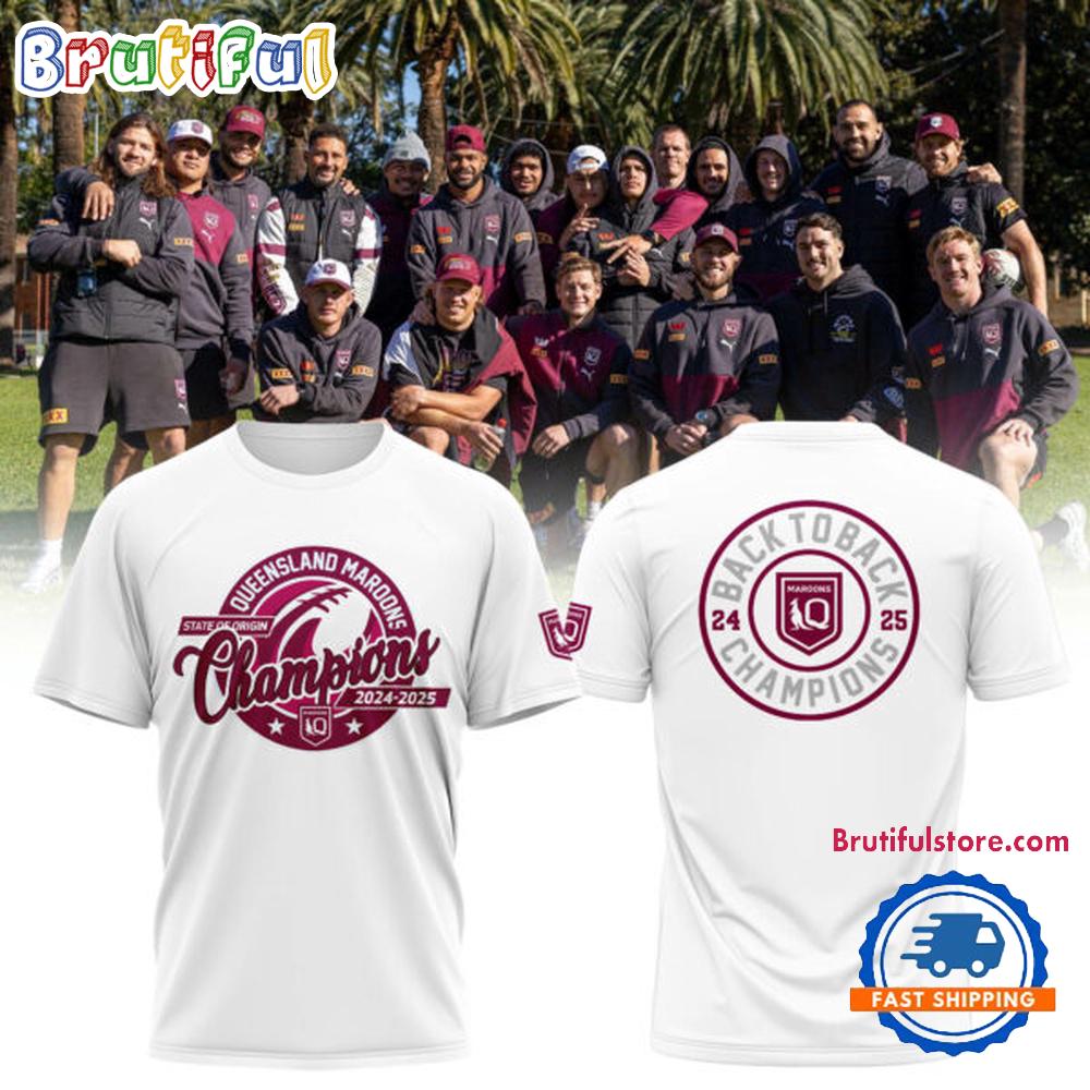 2025 State Of Origin Champions Queensland Maroons Rugby White 3D Shirt
