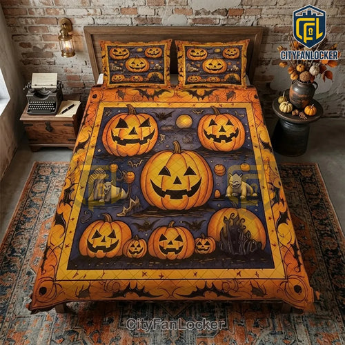 2026 Halloween Quilted Pumpkin Bedding Set