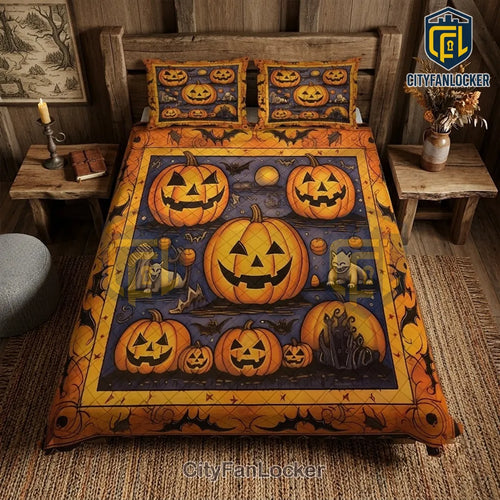 2026 Halloween Quilted Pumpkin Bedding Set