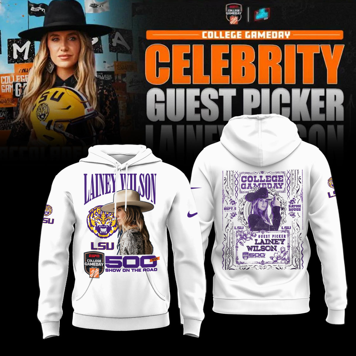 Lainey Wilson LSU Tigers College GameDay White Hoodie