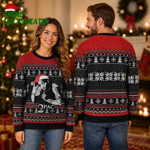 2Pac Santa Hat Portrait Ugly Christmas Sweater