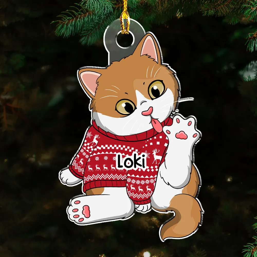 Deck The Halls With Paws And Whiskers - Personalized Custom Shaped Acrylic Ornament - Christmas Gift for Cat Lovers, Pet Lovers, Cat Mom, Cat Dad