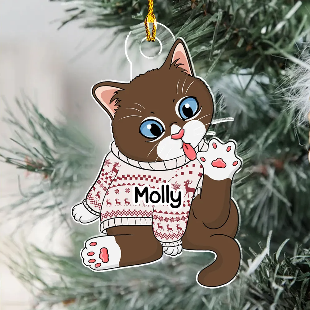 Deck The Halls With Paws And Whiskers - Personalized Custom Shaped Acrylic Ornament - Christmas Gift for Cat Lovers, Pet Lovers, Cat Mom, Cat Dad