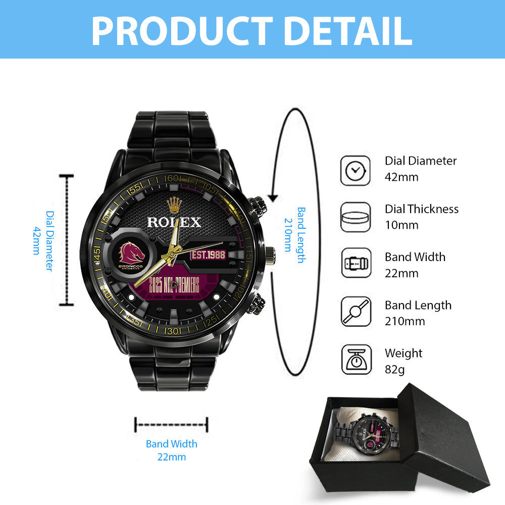Brisbane Broncos x Rolex 2025 Premiers Black Stainless Steel Watch – MAITM13199