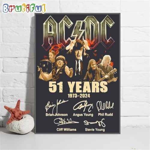ACDC Pwr Tour 51 Years 1973-2024 Signatures Wall Art Poster Canvas