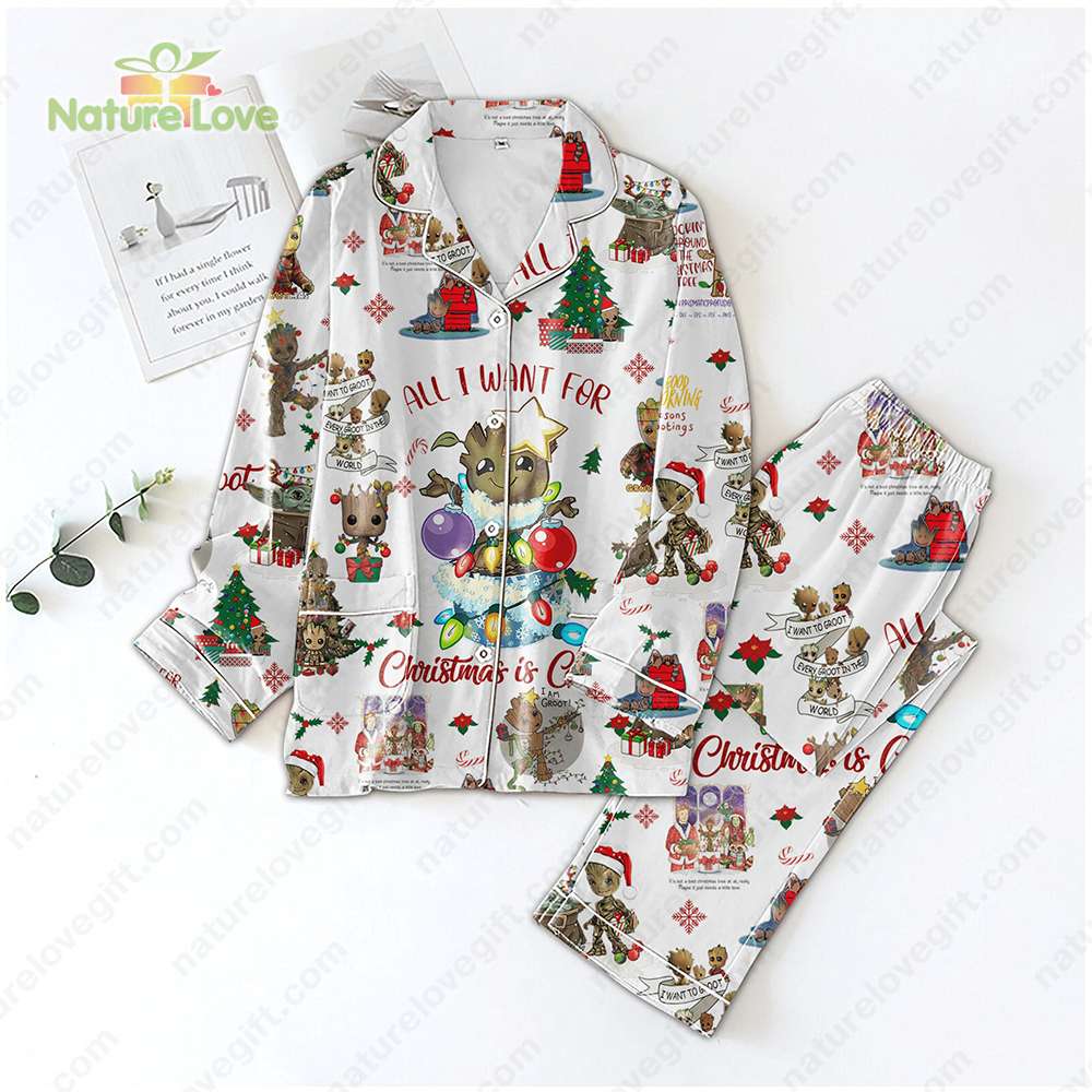 All I Want for Christmas Is Groot Pajama Set Marvel Comics Cute Pajamas