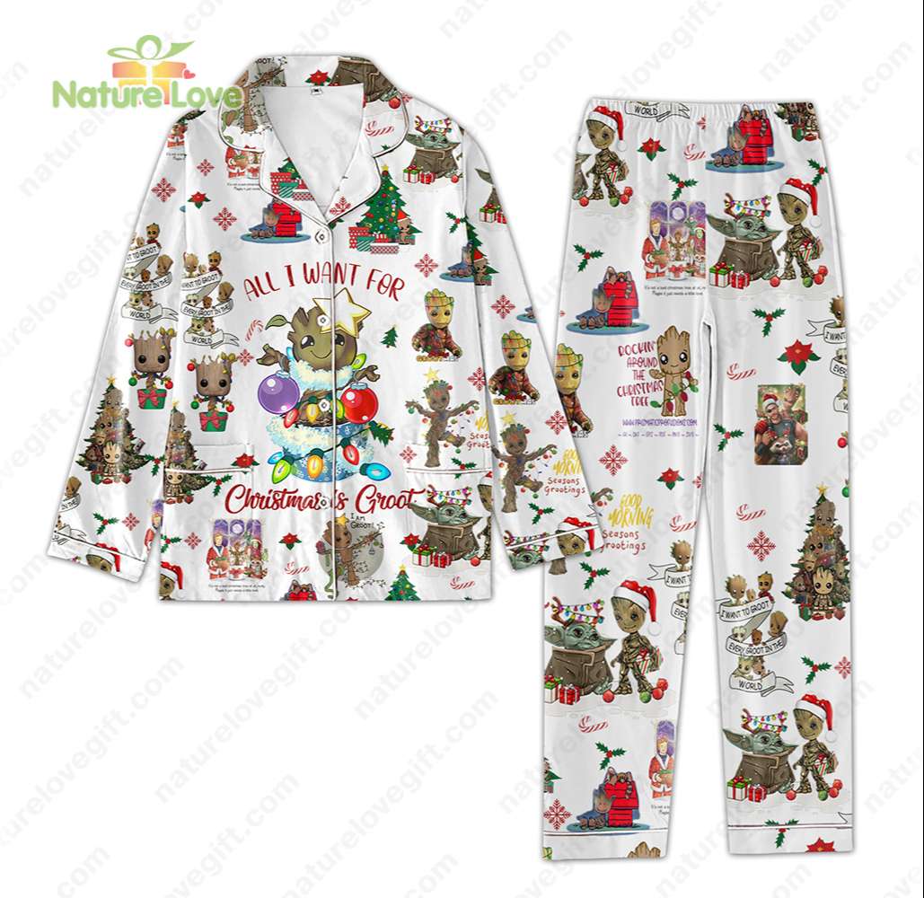 All I Want for Christmas Is Groot Pajama Set Marvel Comics Cute Pajamas